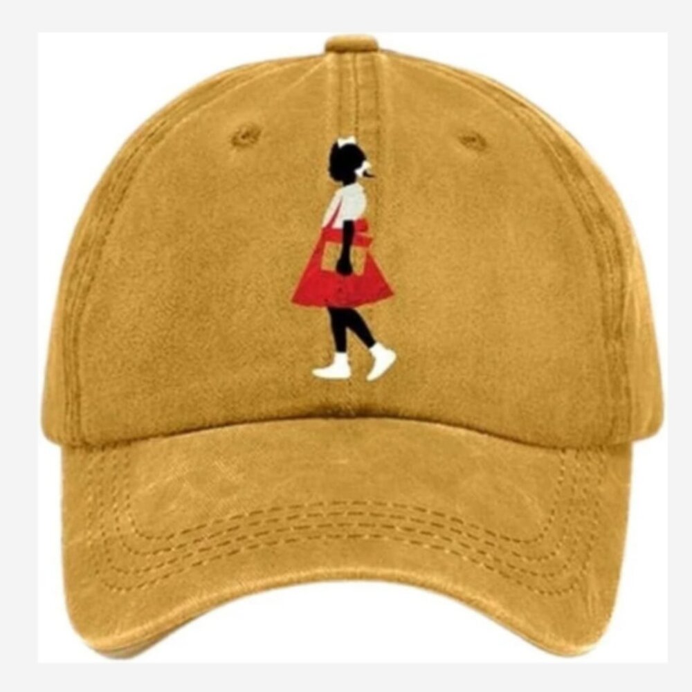 Cap Embroidered Black Girl in Red Dress Women's Mustard 100% Cotton Strap Buckle